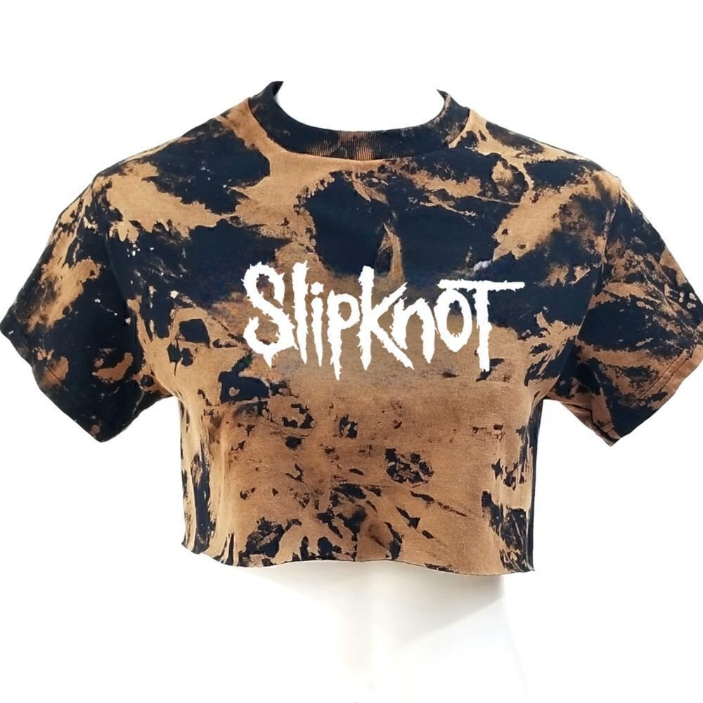 SLIPKNOT Heavy Metal Rock Band Acid Wash Cropped Crop Top Rock Tee Band Tee Punk